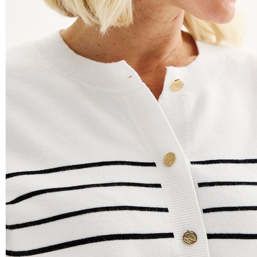 Draper James RSVP Button Front White Black Striped Preppy Coastal Cardigan 3X - Picture 5 of 12